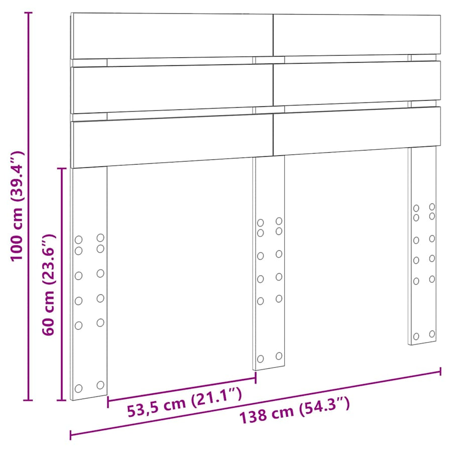Hoofdbord met hoofdeinde Grijs Sonoma 135 cm Bewerkt hout
