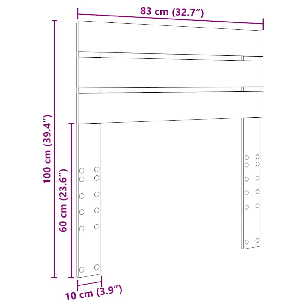 Hoofdbord met hoofdeinde Beton Grijs 80 cm Bewerkt hout