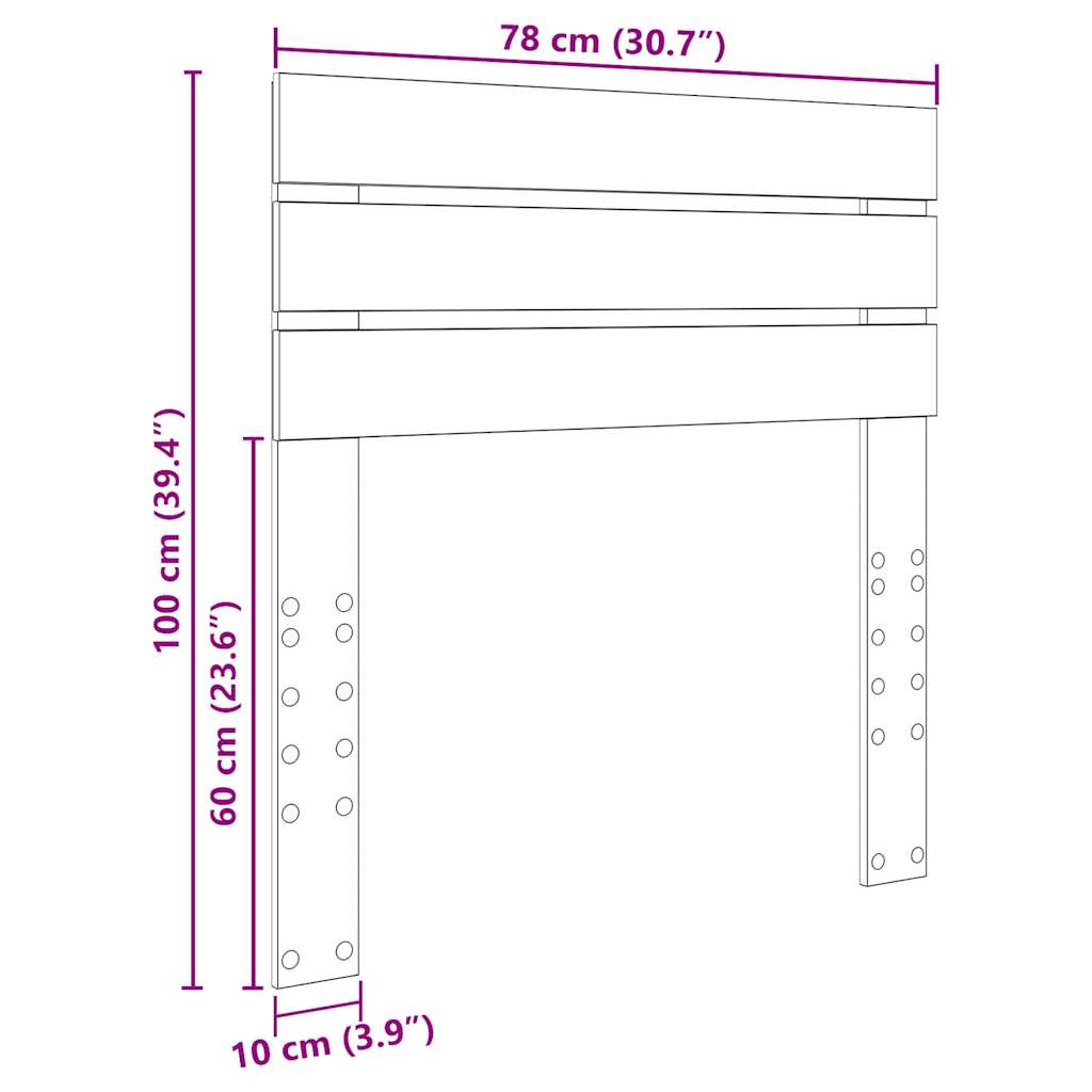 Hoofdbord met hoofdeinde Grijs Sonoma 75 cm Bewerkt hout