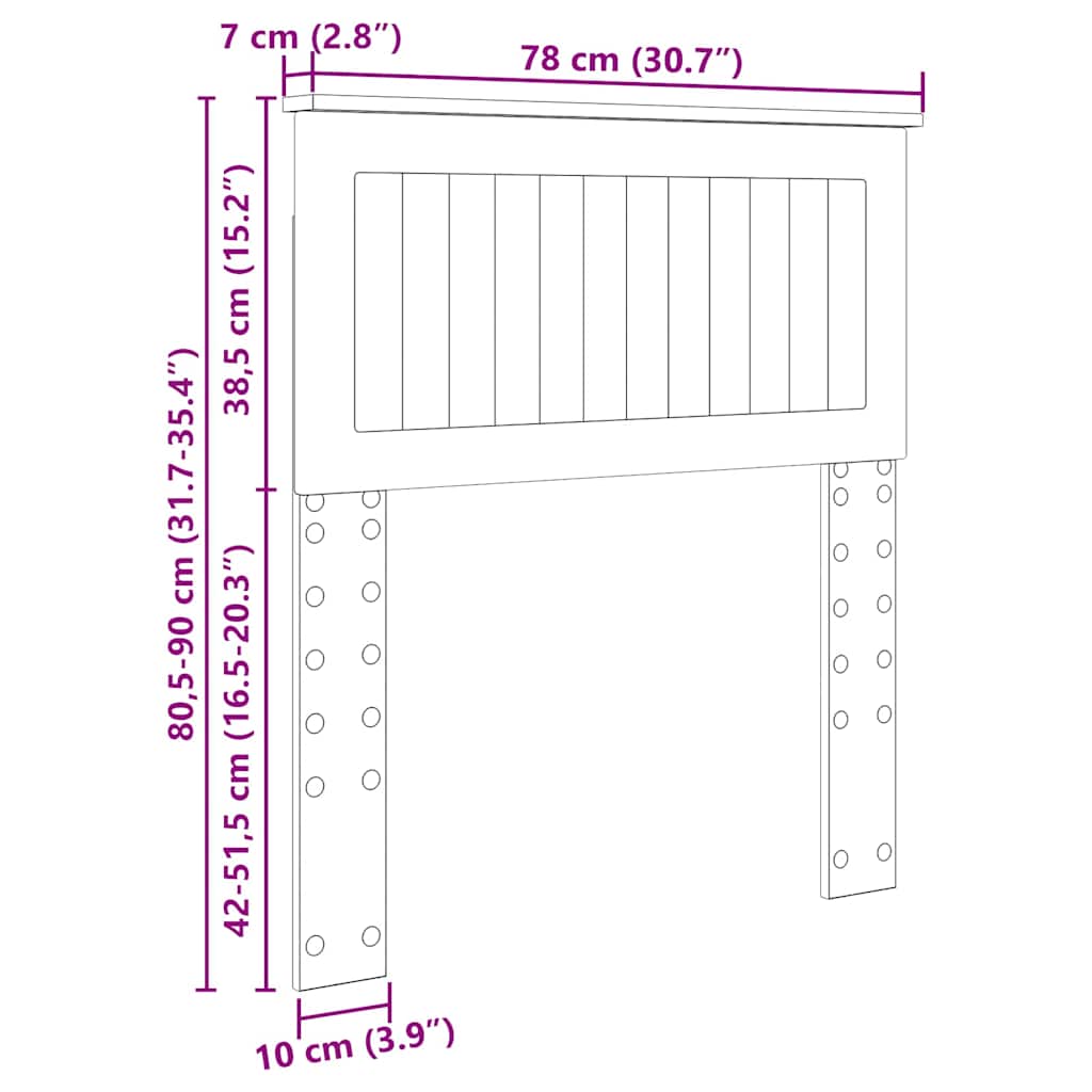 Hoofdbord met hoofdeinde Grijs Sonoma 75 cm Bewerkt hout