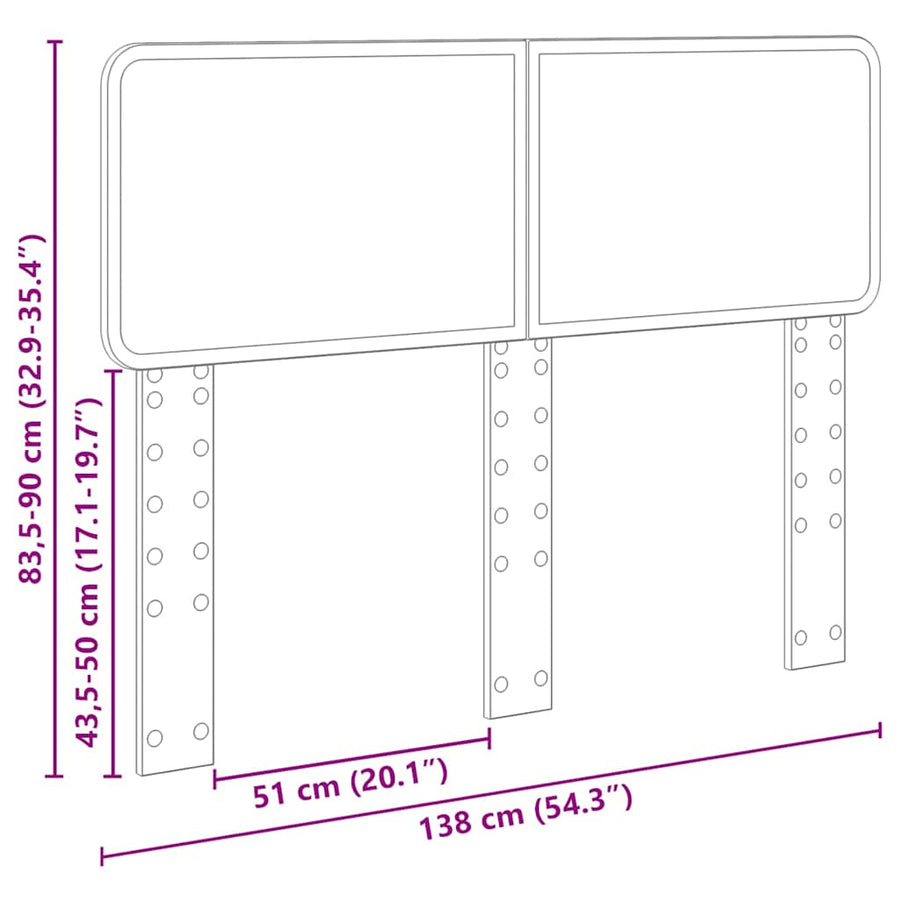 Hoofdbord met hoofdeinde Grijs Sonoma 135 cm Bewerkt hout