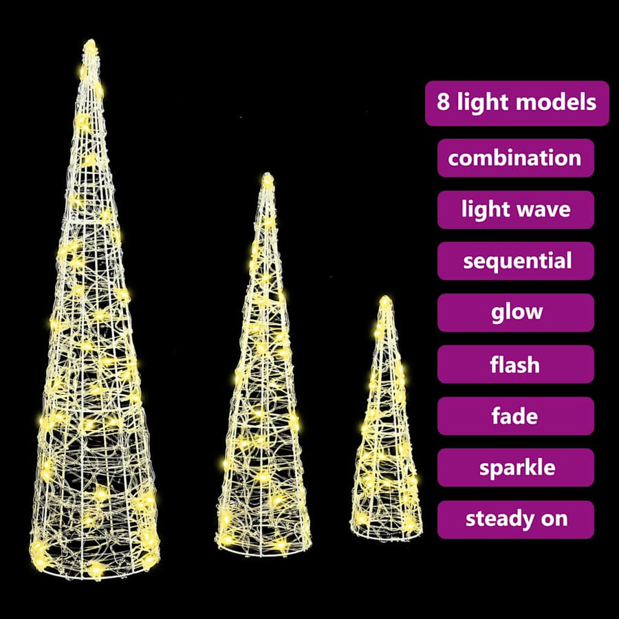 Kerstboom met 90 LED 3 pcs Warmwit 40 cm 60 cm 80 cm Acryl