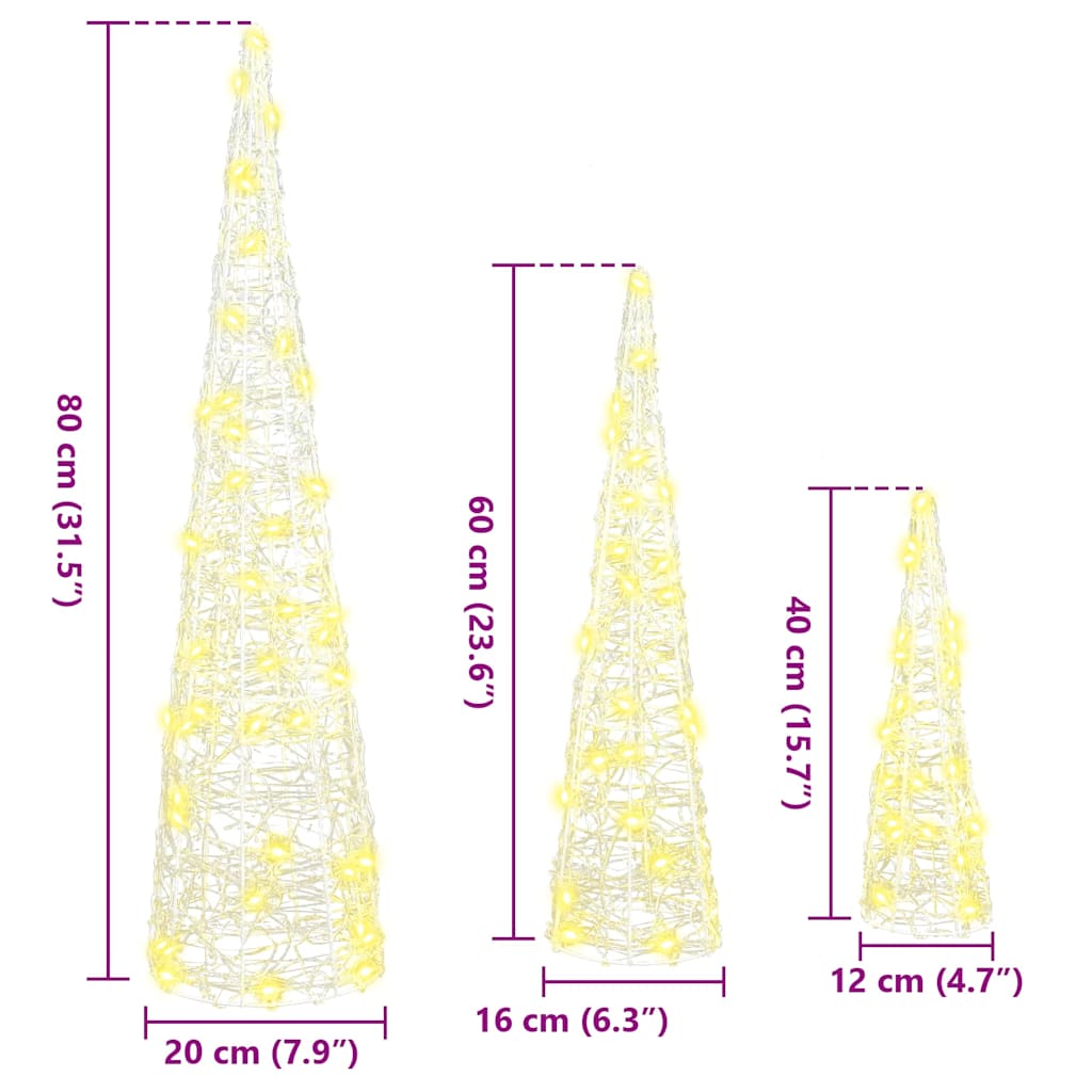 Kerstboom met 90 LED 3 pcs Warmwit 40 cm 60 cm 80 cm Acryl