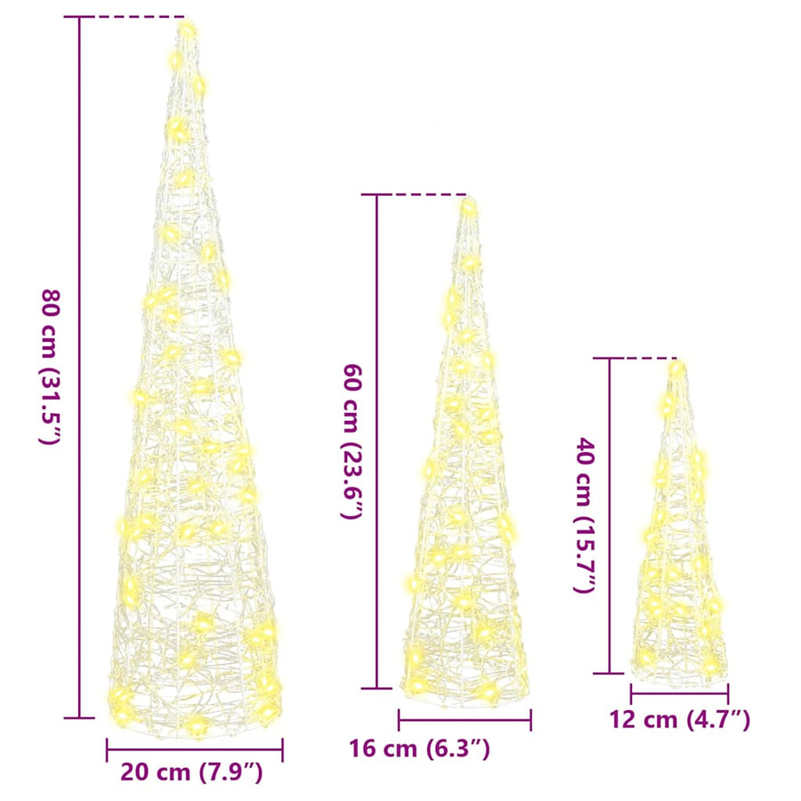 Kerstboom met 90 LED 3 pcs Warmwit 40 cm 60 cm 80 cm Acryl