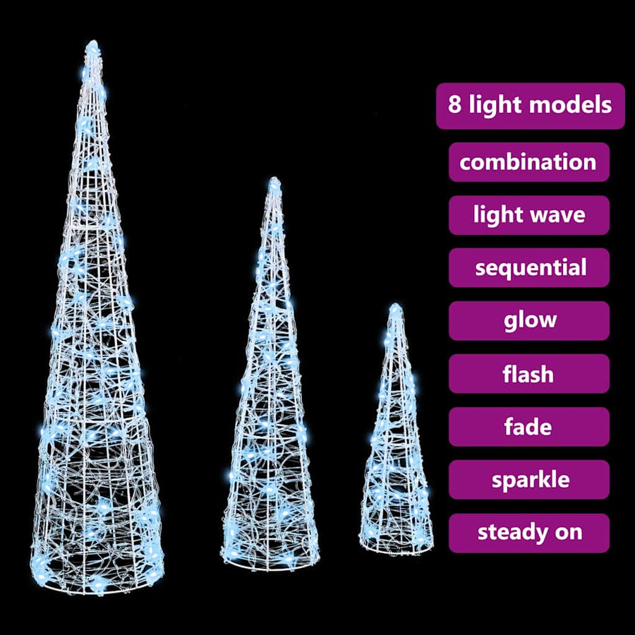 Kerstboom met 90 LED 3 pcs Koudwit 40 cm 60 cm 80 cm Acryl