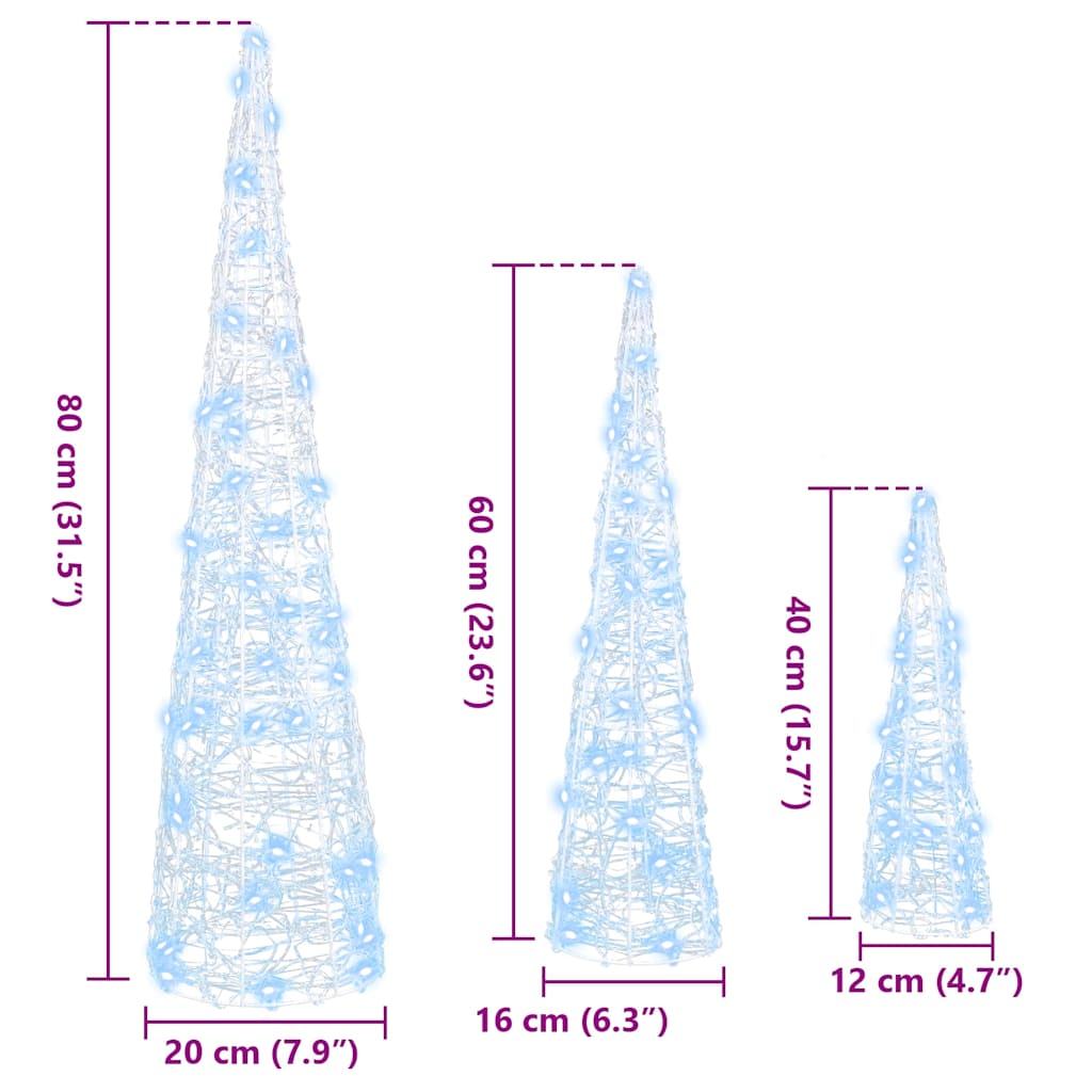 Kerstboom met 90 LED 3 pcs Koudwit 40 cm 60 cm 80 cm Acryl