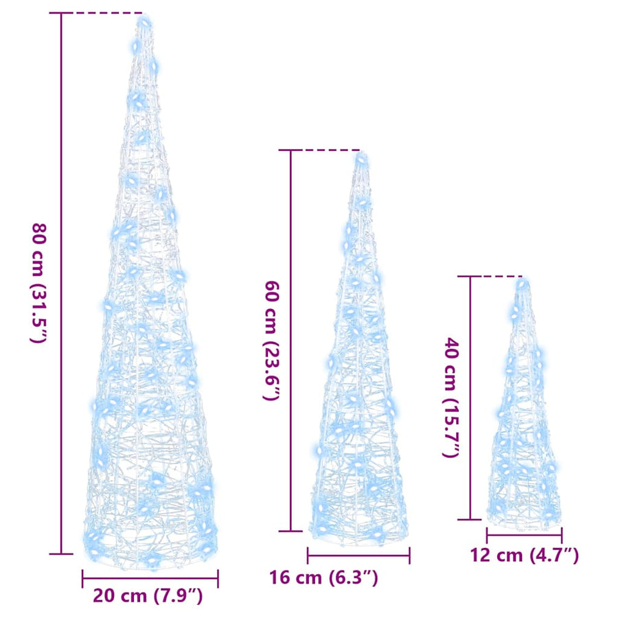 Kerstboom met 90 LED 3 pcs Koudwit 40 cm 60 cm 80 cm Acryl