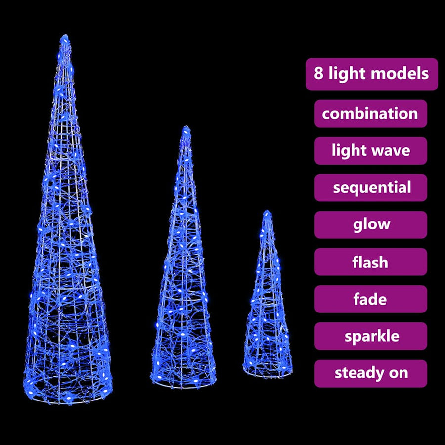 Kerstboom met 90 LED 3 pcs Blauw 40 cm 60 cm 80 cm Acryl