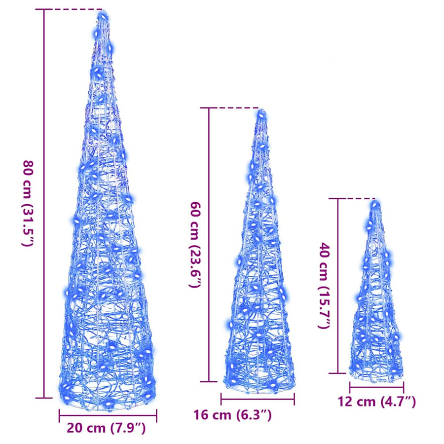 Kerstboom met 90 LED 3 pcs Blauw 40 cm 60 cm 80 cm Acryl
