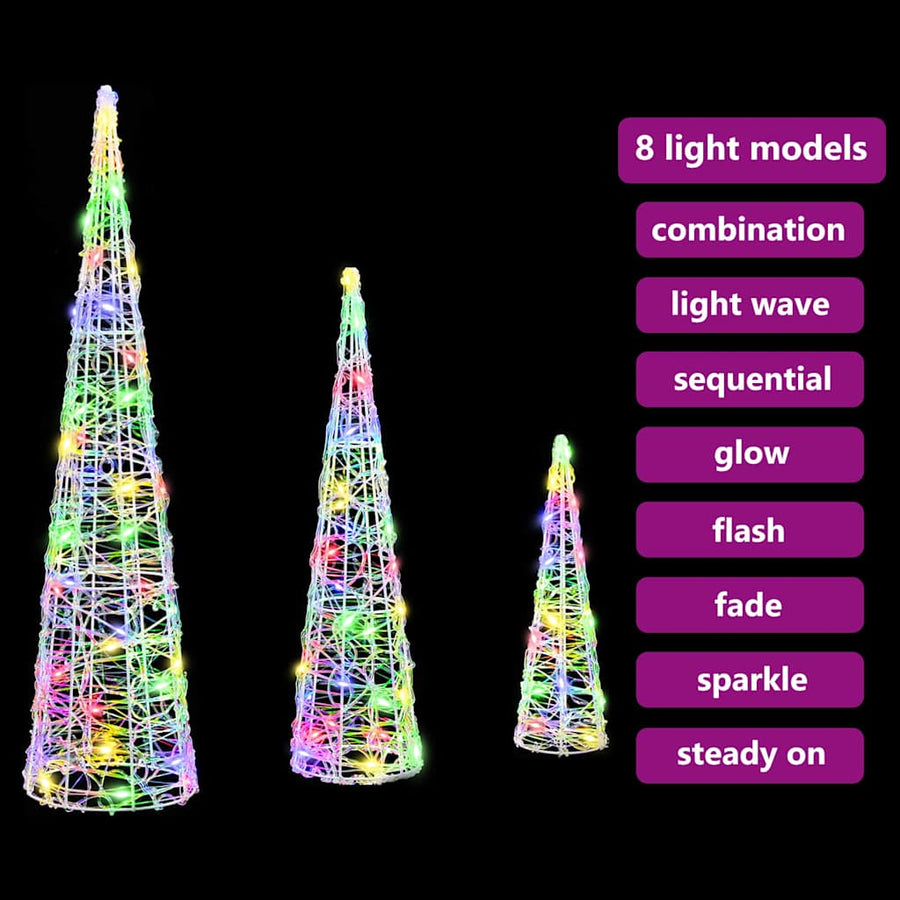 Kerstboom met 90 LED 3 pcs Multikleur 40 cm 60 cm 80 cm Acryl