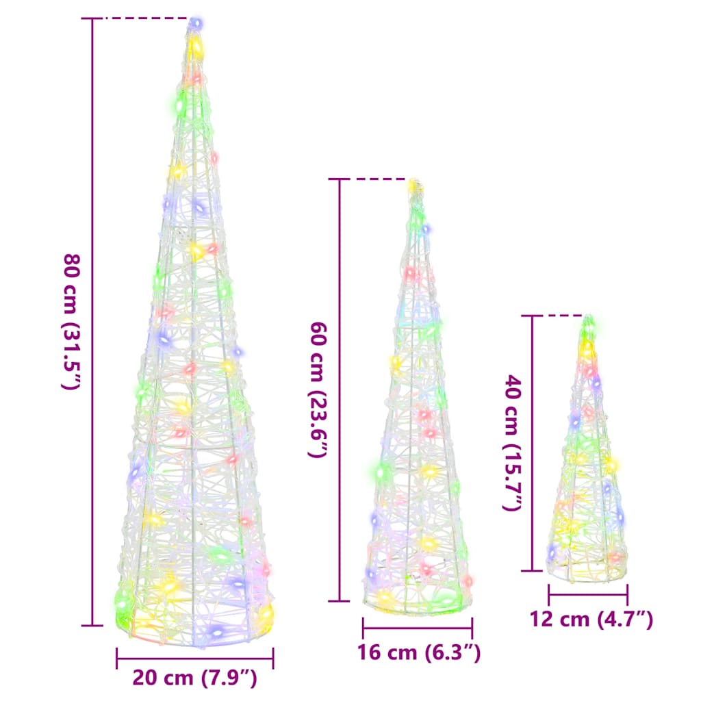 Kerstboom met 90 LED 3 pcs Multikleur 40 cm 60 cm 80 cm Acryl