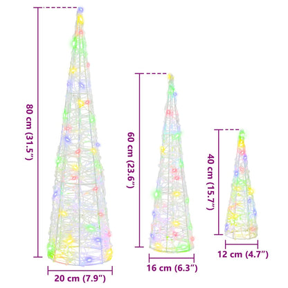 Kerstboom met 90 LED 3 pcs Multikleur 40 cm 60 cm 80 cm Acryl