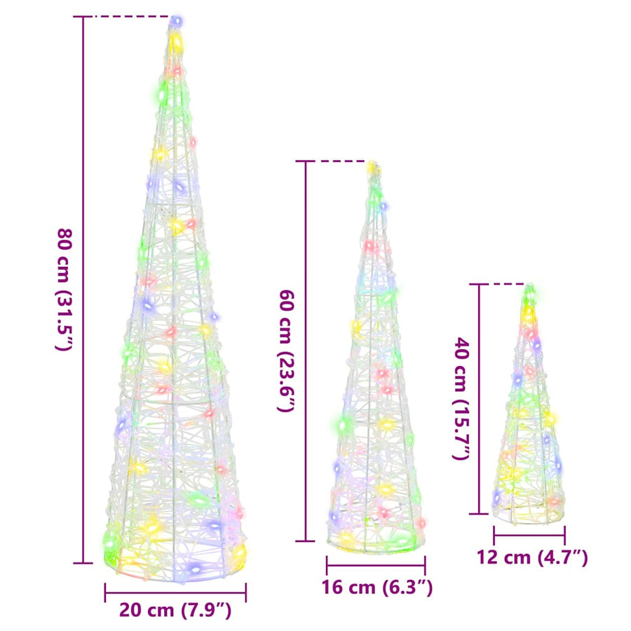 Kerstboom met 90 LED 3 pcs Multikleur 40 cm 60 cm 80 cm Acryl