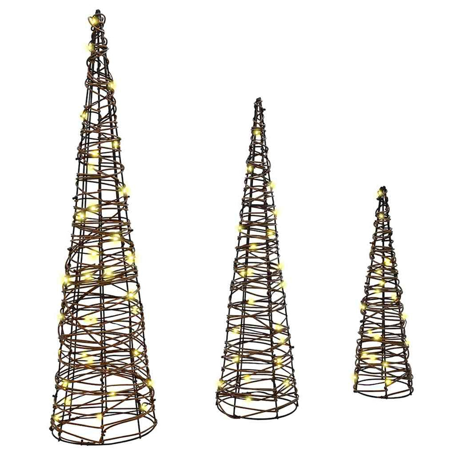 Kerstboom met 90 LED 3 pcs Warmwit 40 cm 60 cm 80 cm Rattan