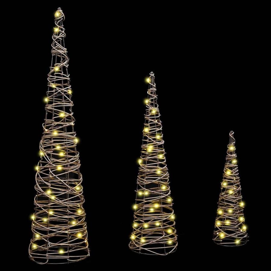 Kerstboom met 90 LED 3 pcs Warmwit 40 cm 60 cm 80 cm Rattan