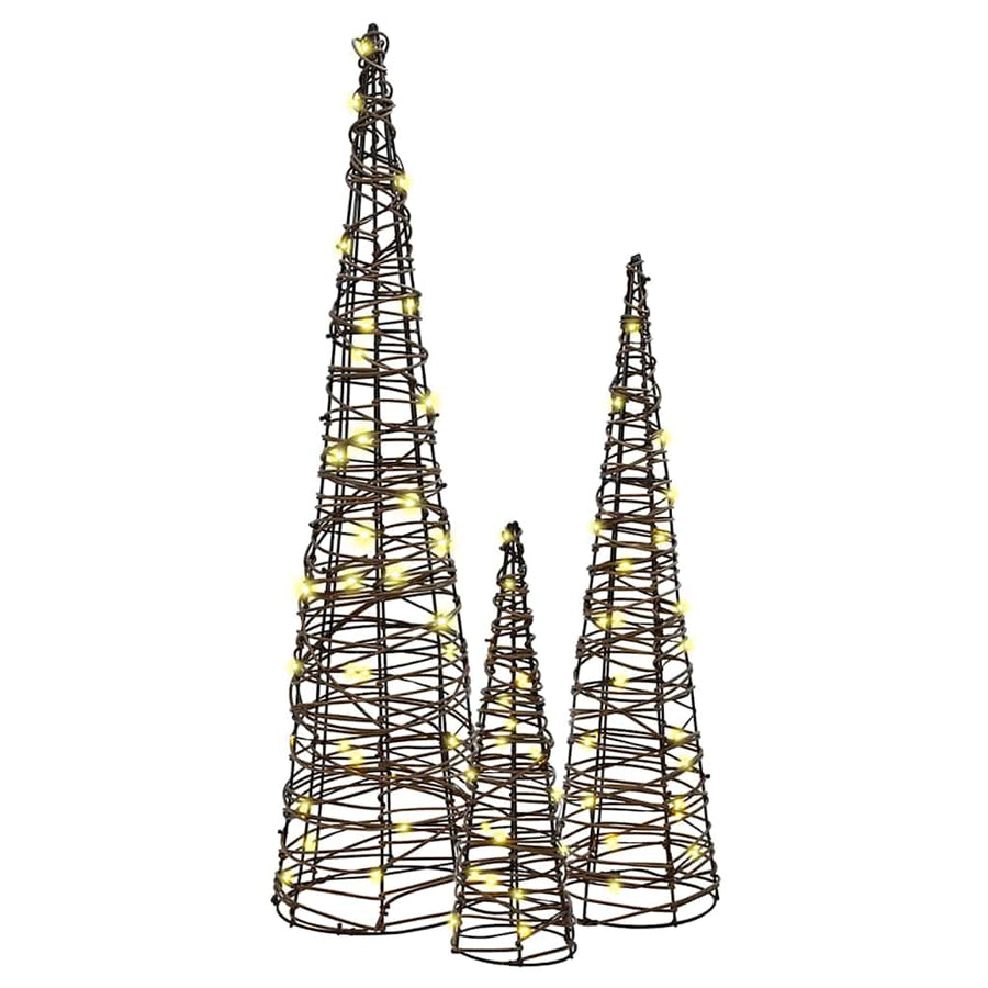 Kerstboom met 90 LED 3 pcs Warmwit 40 cm 60 cm 80 cm Rattan