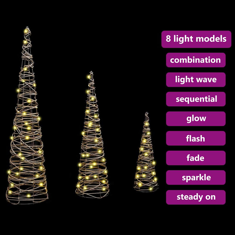Kerstboom met 90 LED 3 pcs Warmwit 40 cm 60 cm 80 cm Rattan