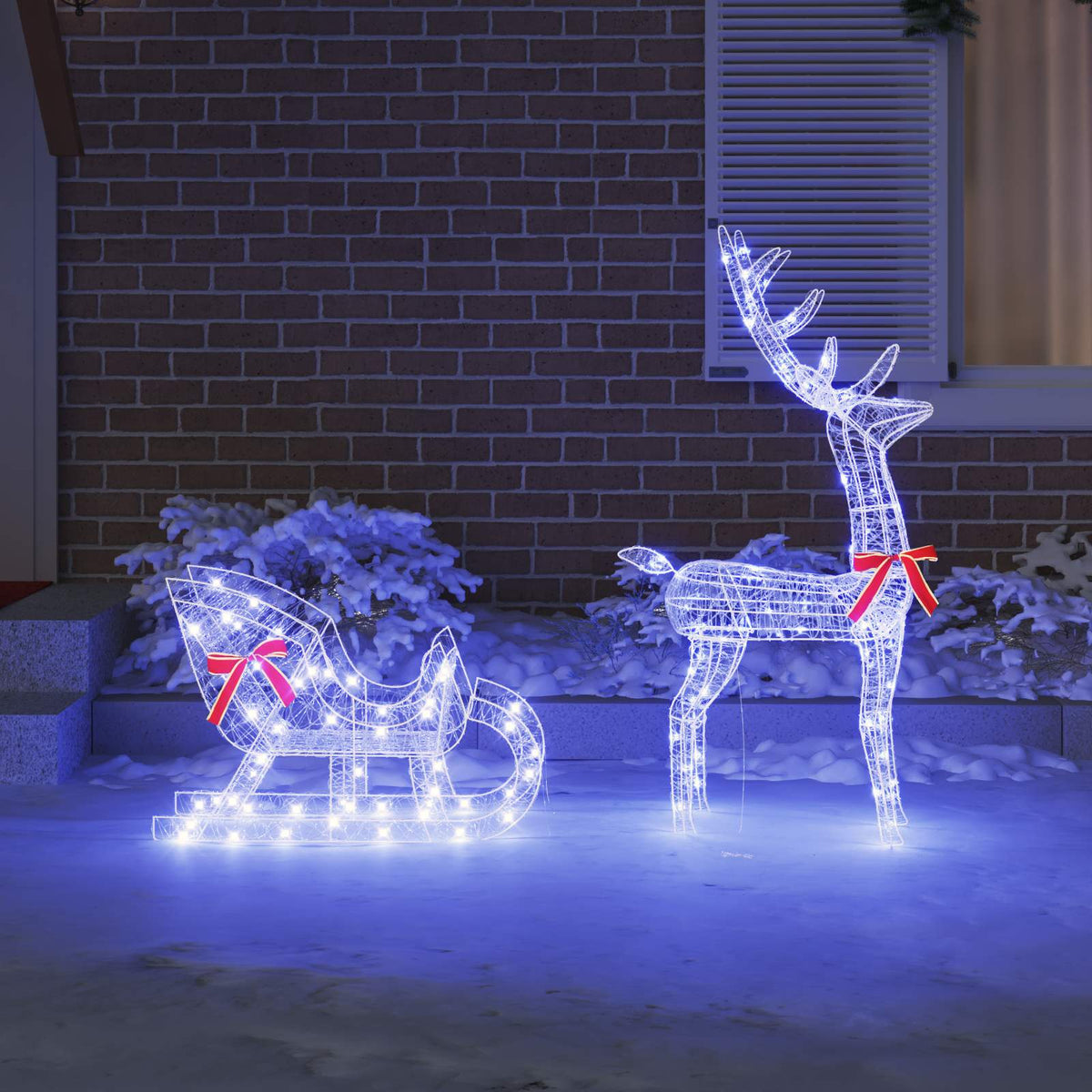 Rendier trek slede 200 LED's Blauw 70 x 26 x 129 cm Acryl