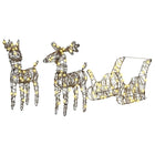 Reindeer pulling sleigh with 160 LED Warm White 53 x 28 x 33 cm Rattan