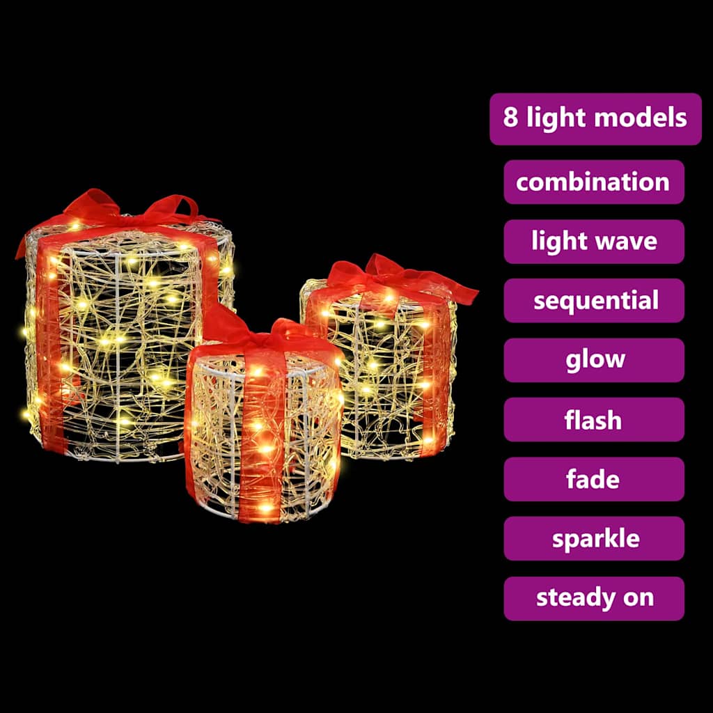 Decoratie voor Geschenkdoos 3 pcs Warmwit 20 x 20 x 21 cm Acryl