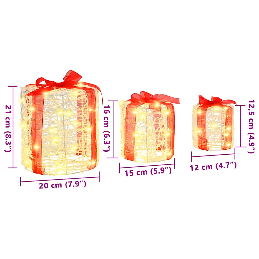 Decoratie voor Geschenkdoos 3 pcs Warmwit 20 x 20 x 21 cm Acryl