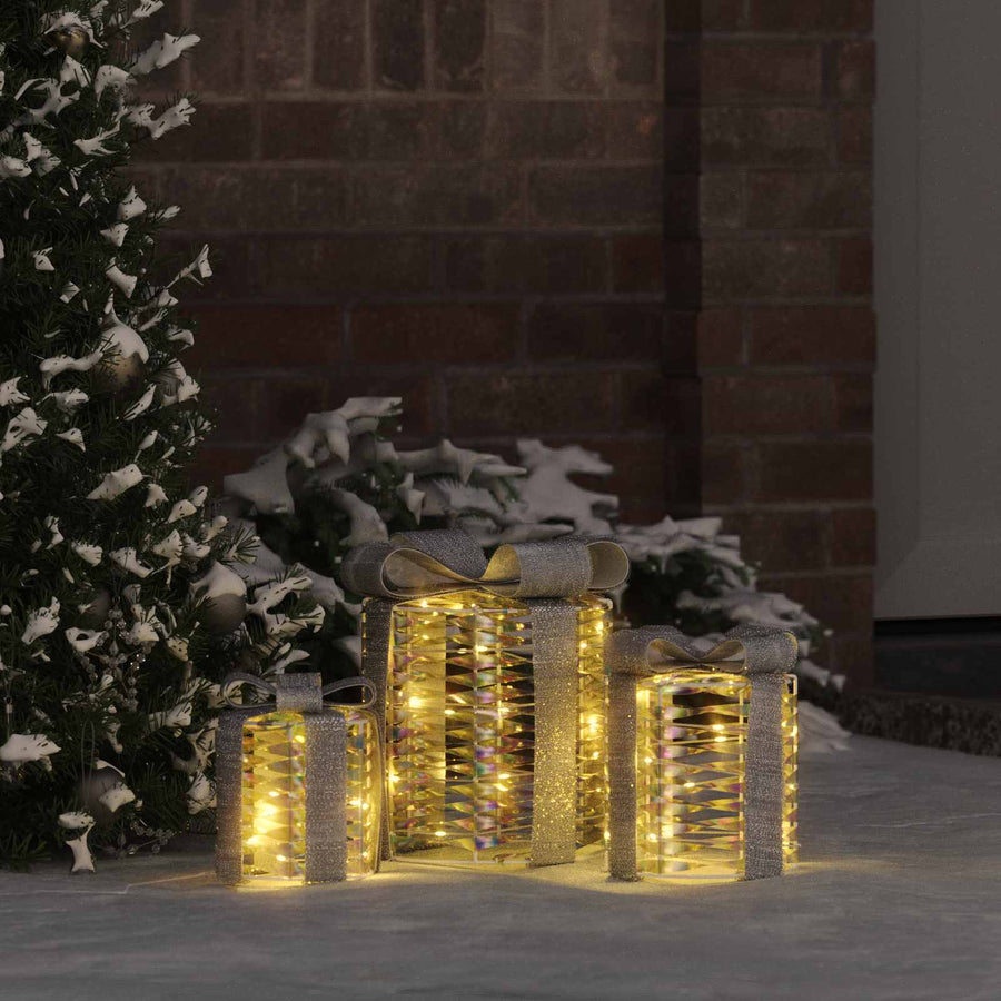 Cadeau Doos Decoratie 3 st 60 LED's Warmwit 20 x 20 x 20 cm PET