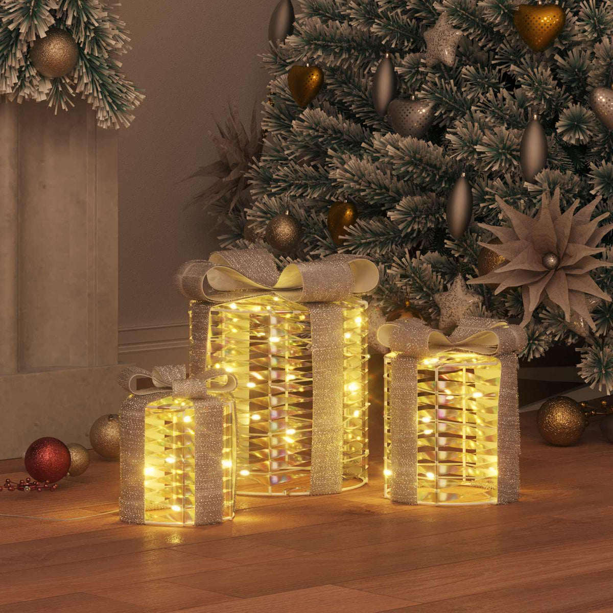 Cadeau Doos Decoratie 3 st 60 LED's Warmwit 20 x 20 x 20 cm PET