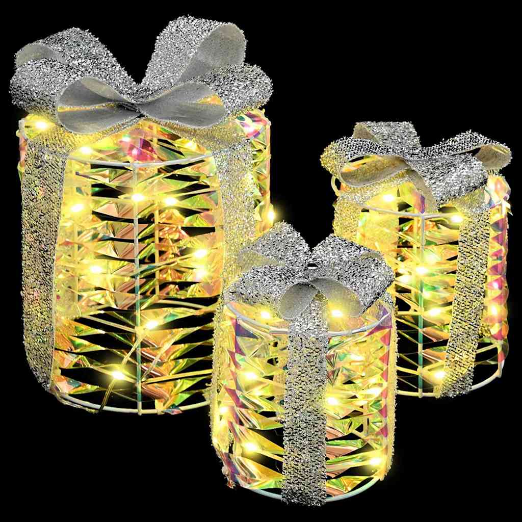 Cadeau Doos Decoratie 3 st 60 LED's Warmwit 20 x 20 x 20 cm PET