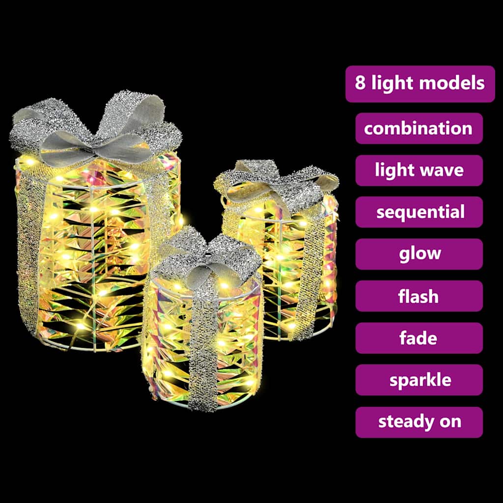 Cadeau Doos Decoratie 3 st 60 LED's Warmwit 20 x 20 x 20 cm PET