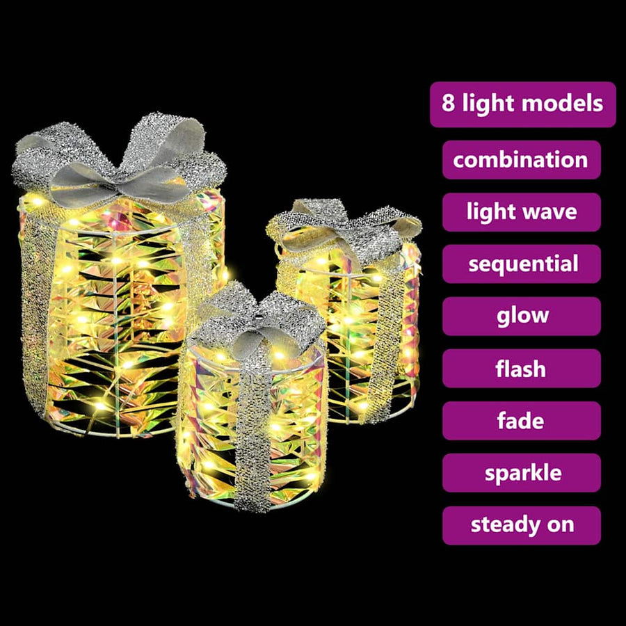 Cadeau Doos Decoratie 3 st 60 LED's Warmwit 20 x 20 x 20 cm PET
