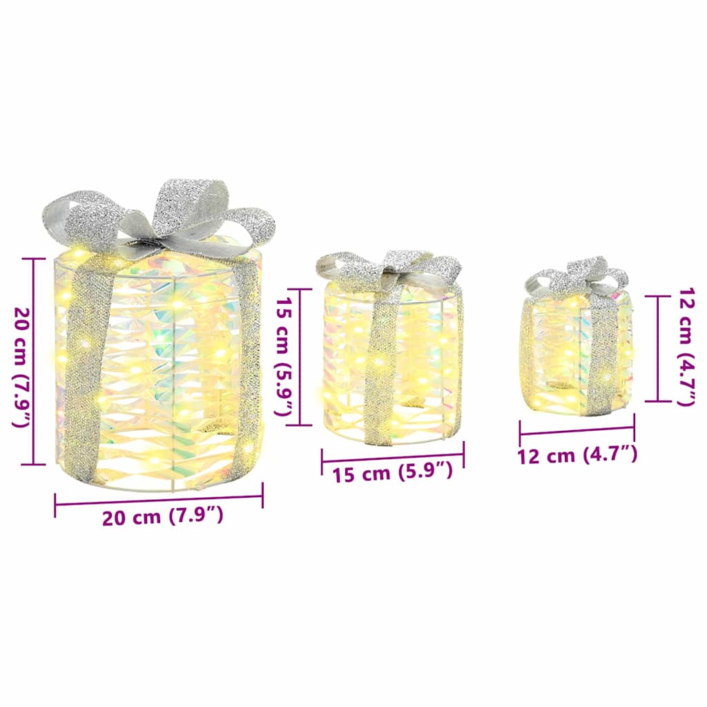 Cadeau Doos Decoratie 3 st 60 LED's Warmwit 20 x 20 x 20 cm PET