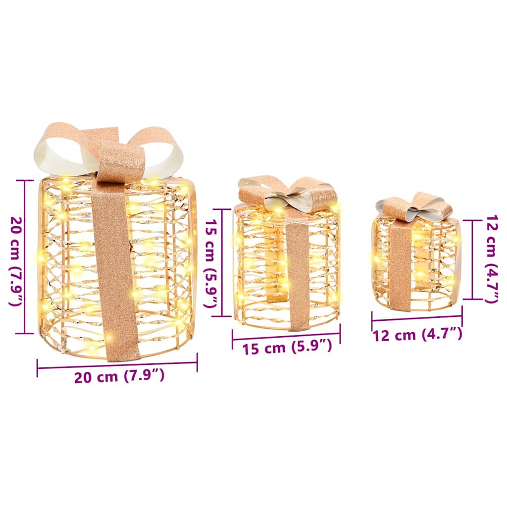 Cadeau Doos Decoratie 3 pcs Warmwit 12 cm 15 cm 20 cm PET