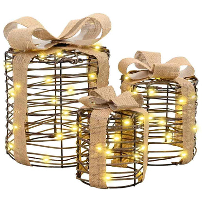 Cadeau Doos Decoratie 3 st Warmwit 20 x 20 x 20 cm Rattan