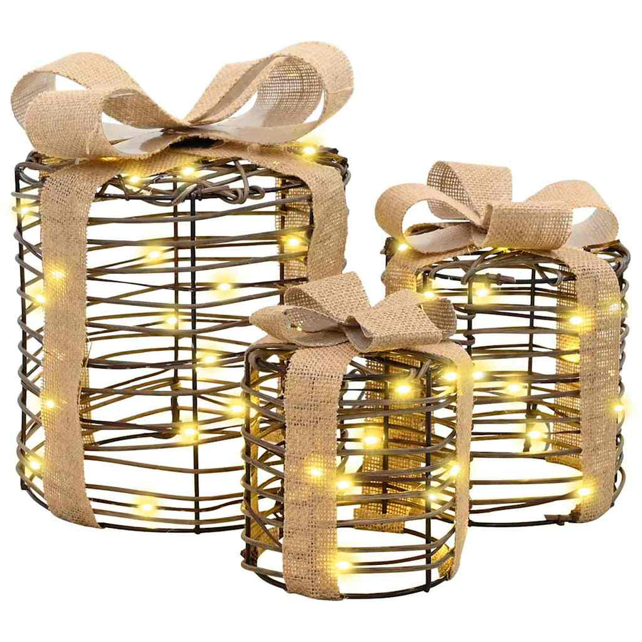 Cadeau Doos Decoratie 3 st Warmwit 20 x 20 x 20 cm Rattan