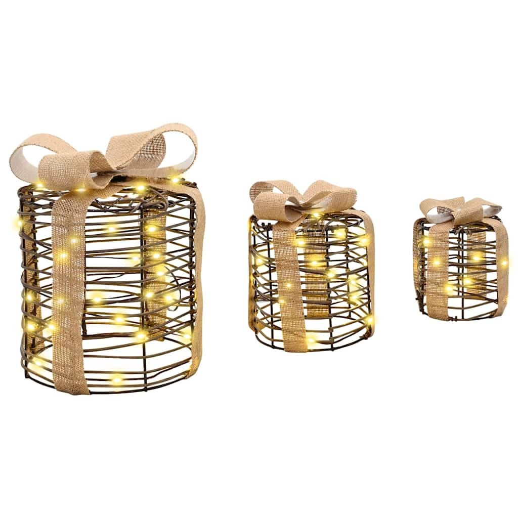 Cadeau Doos Decoratie 3 st Warmwit 20 x 20 x 20 cm Rattan