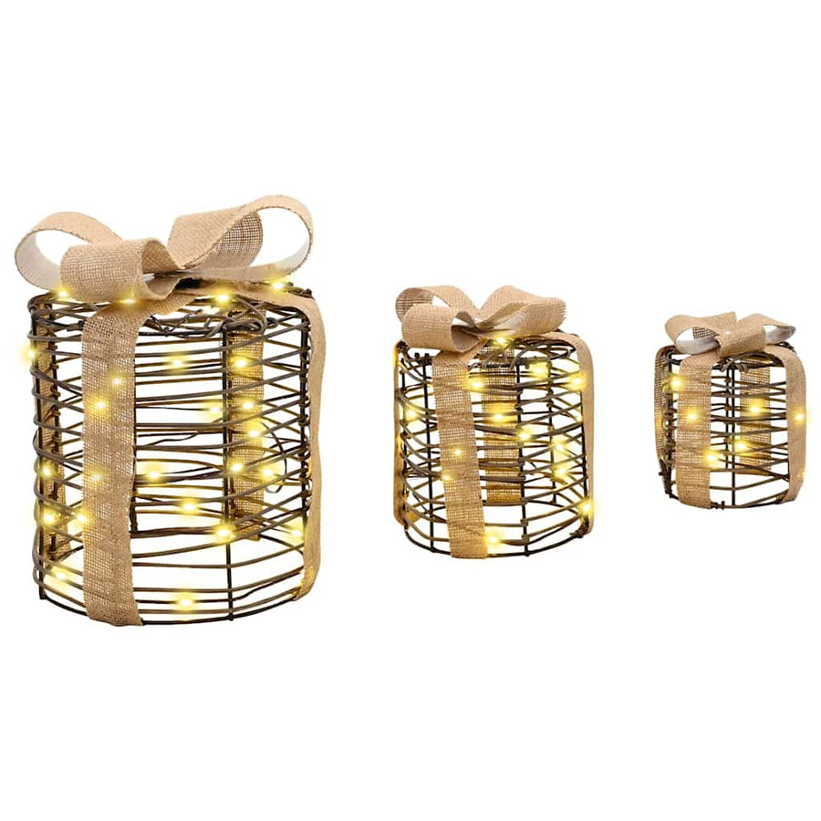 Cadeau Doos Decoratie 3 st Warmwit 20 x 20 x 20 cm Rattan