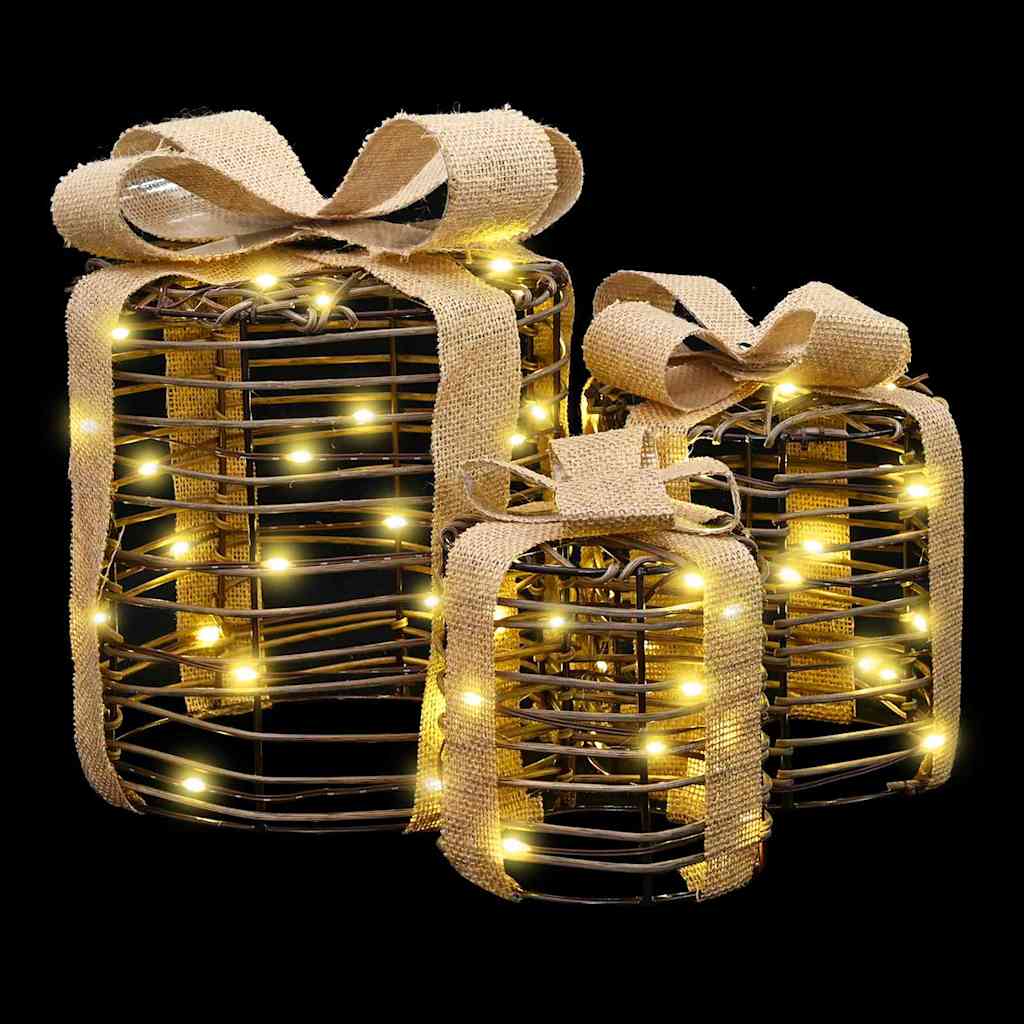 Cadeau Doos Decoratie 3 st Warmwit 20 x 20 x 20 cm Rattan