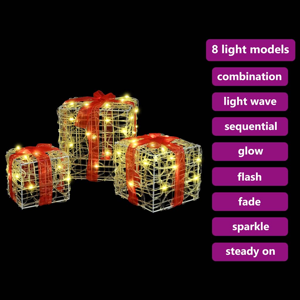 Cadeau Doos met 60 LED 3 pcs Warmwit 20 x 20 x 20 cm Acryl