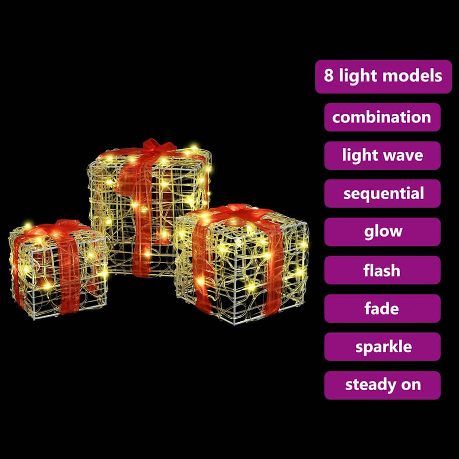Cadeau Doos met 60 LED 3 pcs Warmwit 20 x 20 x 20 cm Acryl