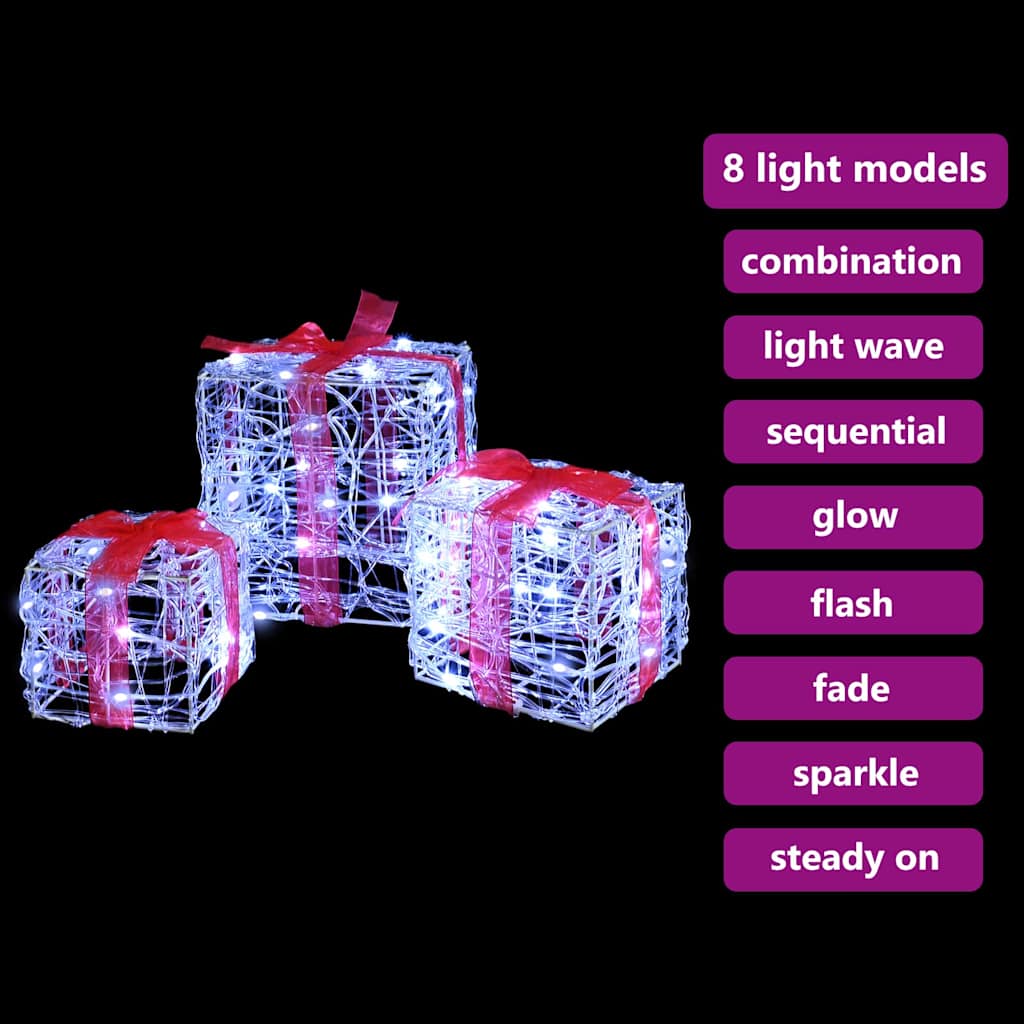 Cadeau Doos met 60 LED 3 pcs Koudwit 20 x 20 x 20 cm Acryl