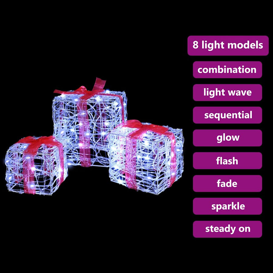 Cadeau Doos met 60 LED 3 pcs Koudwit 20 x 20 x 20 cm Acryl