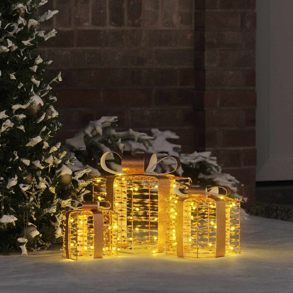 Verlichte kerstcadeau doos 3 st Warmwit