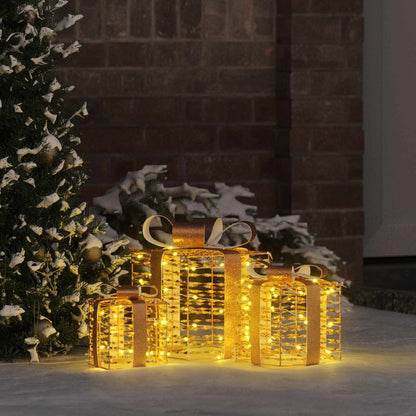 Verlichte kerstcadeau doos 3 st Warmwit