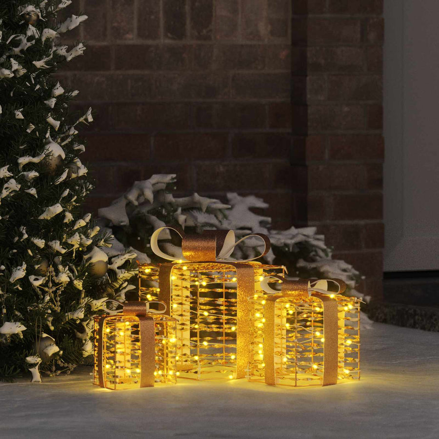 Verlichte kerstcadeau doos 3 st Warmwit