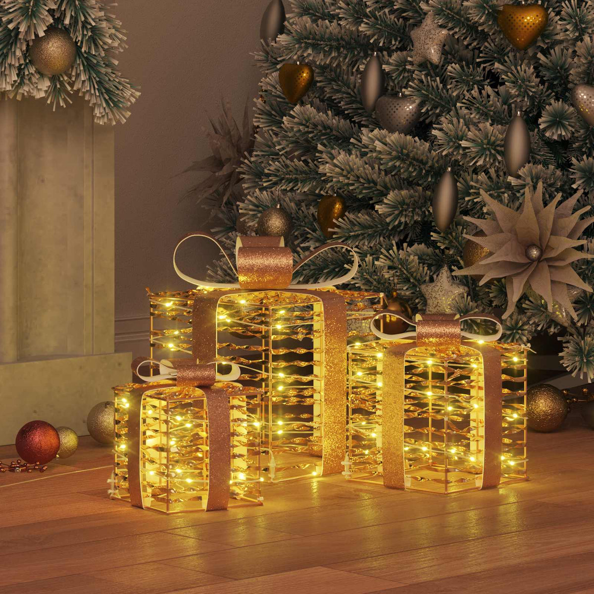 Verlichte kerstcadeau doos 3 st Warmwit