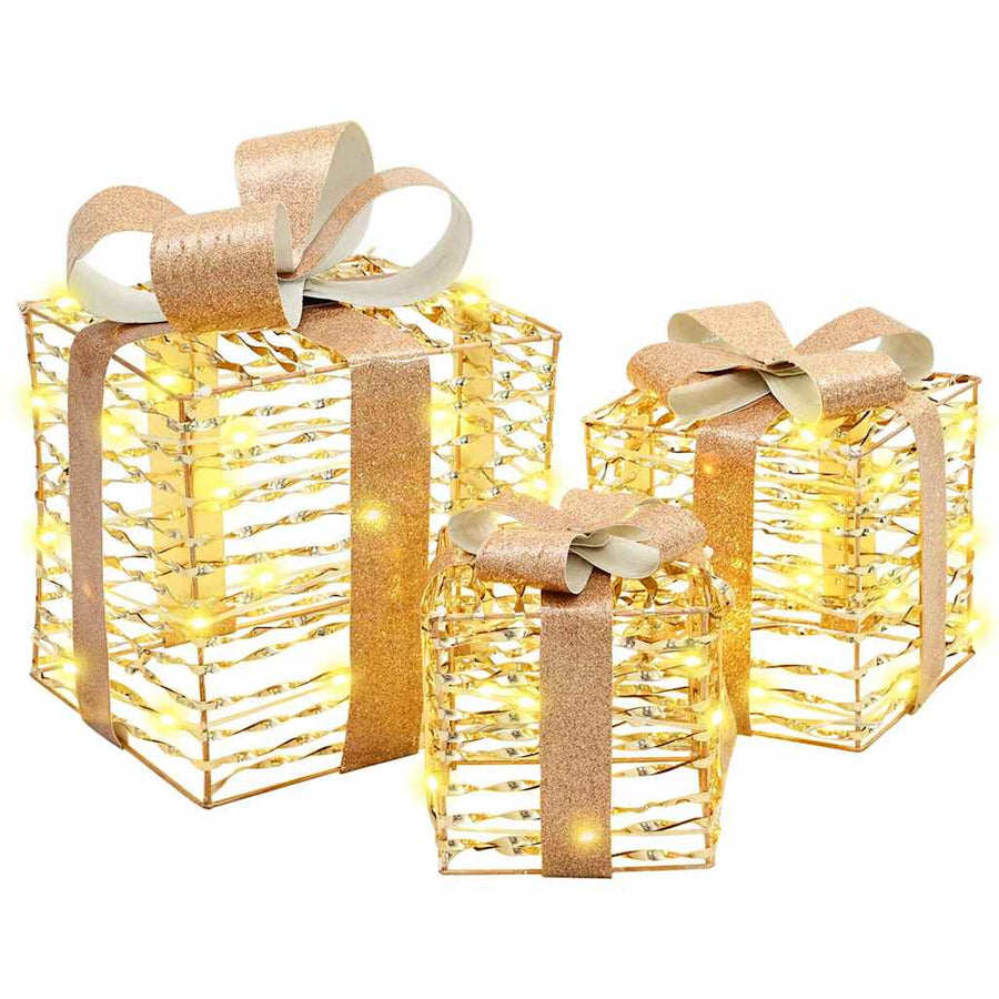 Verlichte kerstcadeau doos 3 st Warmwit