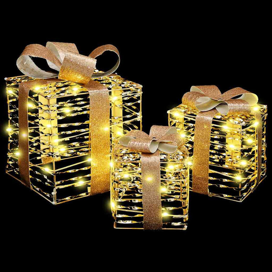Verlichte kerstcadeau doos 3 st Warmwit