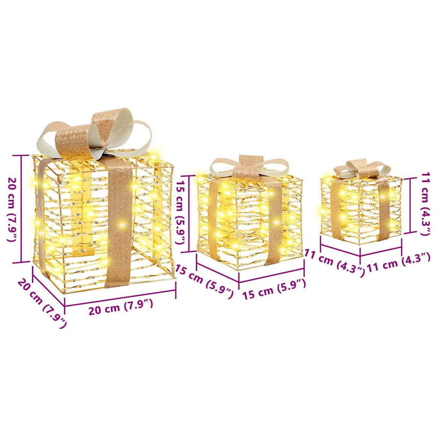 Verlichte kerstcadeau doos 3 st Warmwit