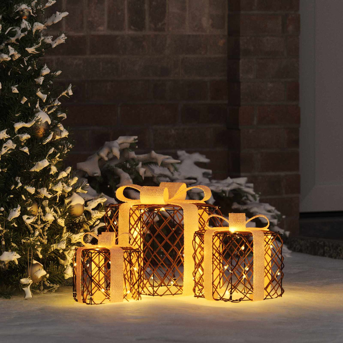 Verlichte kerstcadeau doos 3 st Warmwit