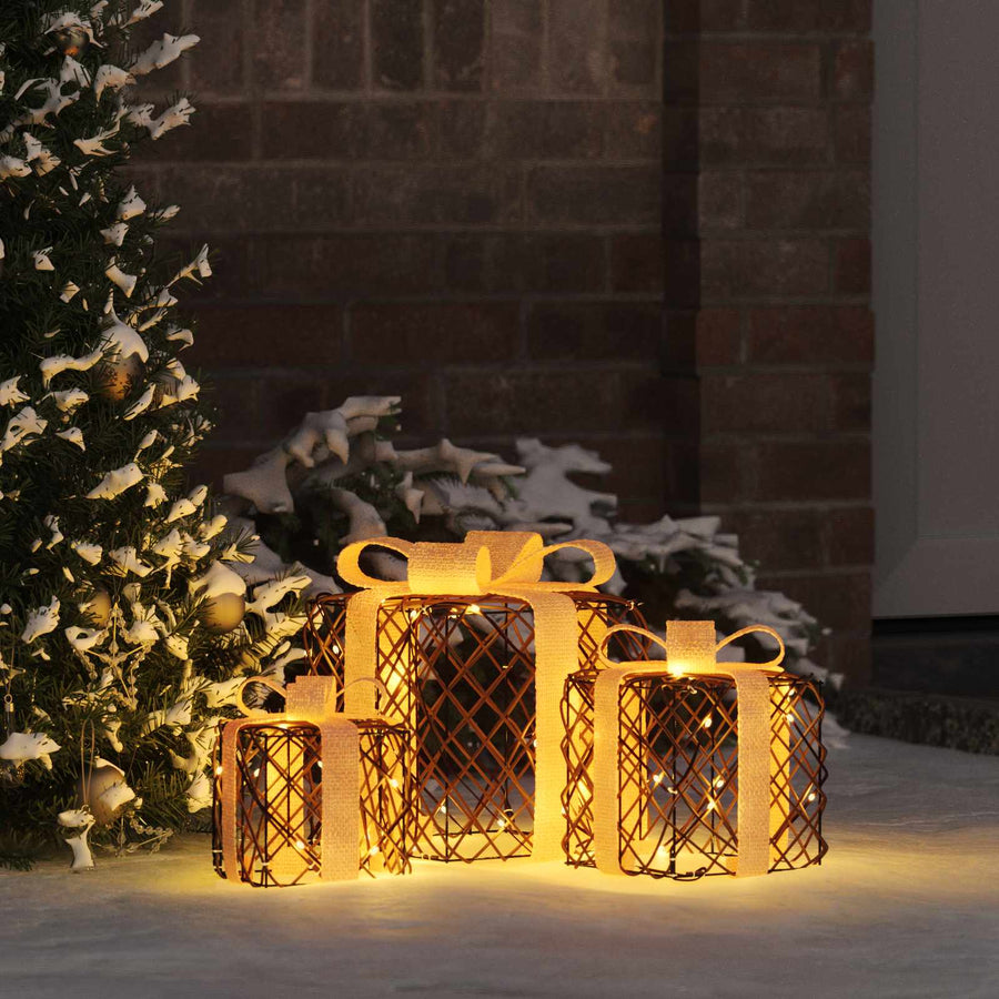 Verlichte kerstcadeau doos 3 st Warmwit